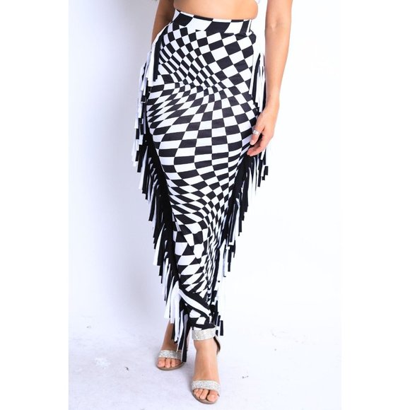 Women's Checkered Elastic High Waist Stretch Bodycon Maxi Pencil Skirt S,M,L - Picture 9 of 12